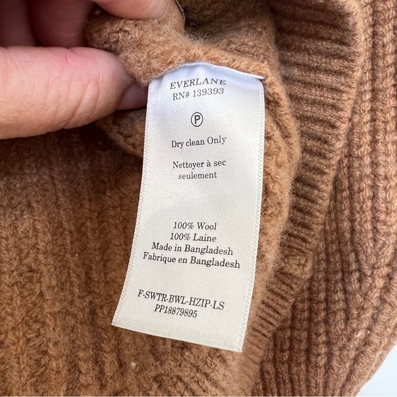 Everlane Felted Merino Wool Half-Zip Sweater in Deep Camel Ribbed Pull Over XS - Picture 8 of 13